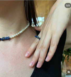 Асиметричне намисто-чокер з лазуриту та перлів. Ручна робота, українська прикраса