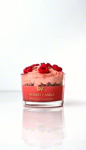 Raspberry dessert candle is scented.
